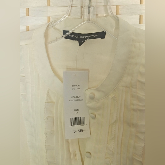 French Connection Cream Mandarin Collar w/ Button Down Ruffle Sleeveless Blouse - Picture 9 of 12